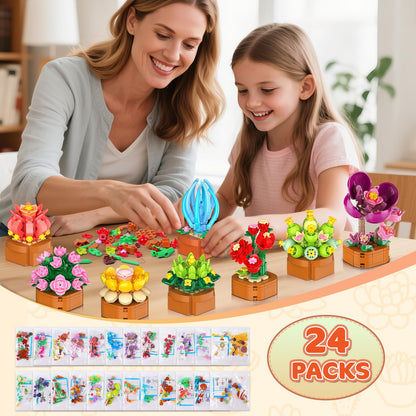 CUBIMANA Blumen Sukkulenten Klemmbausteine, 24 Bausätze, 2160 Teile