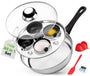 NutriChef Eier-Pochierer Edelstahl 20 cm für 4 Eier mit Glasdeckel, silber, mit vier Antihaft-Bechern