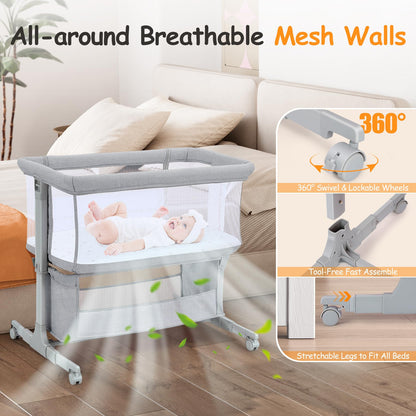 Growaystory Beistellbett Baby Zustellbett mobil - Hellgrau