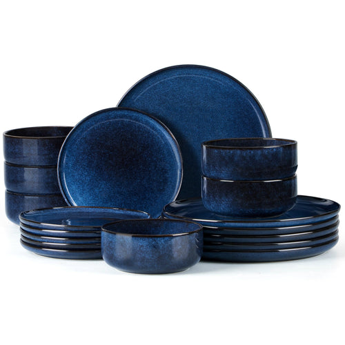 Joyfair Geschirrset 18-tlg Steinzeug für 6 Personen - Tiefsee Blau. Tiefblaues Steinzeug, 6 Personen. Servieren von Speisen.