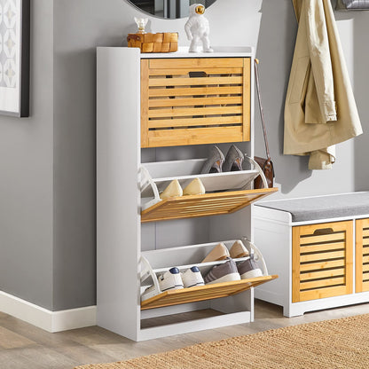 SoBuy FSR108-WN Schuhschrank mit 3 Klappen - Natur
