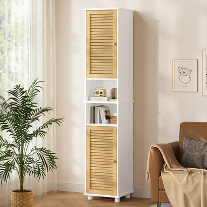 FORABAMB Badezimmer Hochschrank mit Bambustüren, 32 x 30 x 190 cm
