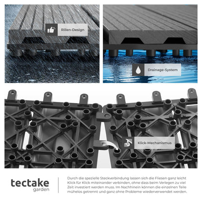 tectake WPC Klickfliesen Tegulas, Holzoptik, grau, 22er Set, 31x31 cm