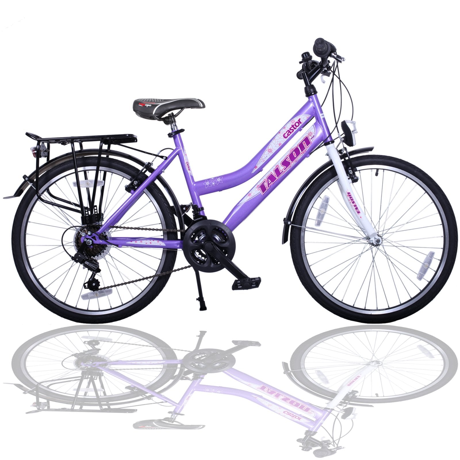 Talson Kinderfahrrad 24 Zoll 21-Gang Shimano Lila-Weiss mit Beleuchtung vorne und hinten