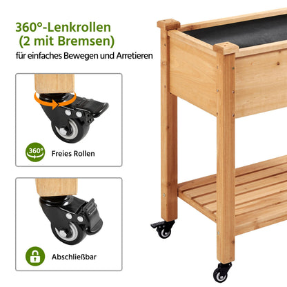 Yaheetech Hochbeet Holz mit Rollen & Ablageboden, 87 x 47 x 83,5 cm
