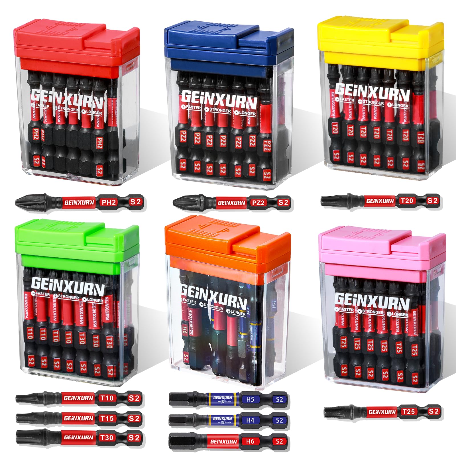 GEINXURN Schraubendreher-Bit-Set, 90-teilig, S2-Stahl, magnetisch mit farbiger Aufbewahrungsbox