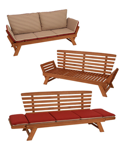 DEGAMO Garten Liegesofa Tirol 202cm Eukalyptus Rot-Beige