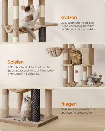 Feandrea Katzenbaum XL 175cm mit Höhlen – Kamelbraun PCT182K01