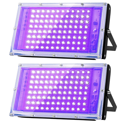 Glostars UV Schwarzlicht Strahler 100W LED IP66, 2er-Pack – Aluminiumgehäuse, 360° verstellbarer Ständer