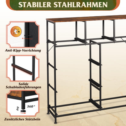 WLIVE Kommode mit 9 Schubladen aus Stoff - Vintagebraun-Schwarz