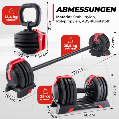 SPORTSCHMIEDE Hantelset verstellbar 3-24 kg, 3-in-1 Kurzhantel