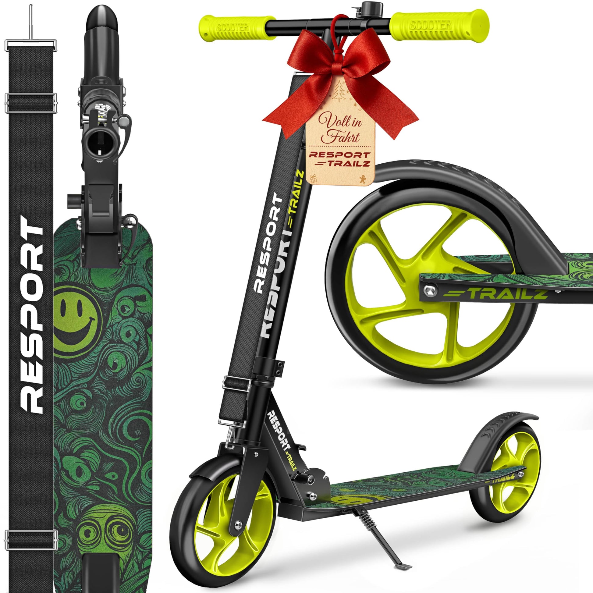 RE:SPORT Cityroller für Kinder & Erwachsene, klappbar, bis 100 kg – breites rutschfestes Deck, grosse PU-Rollen