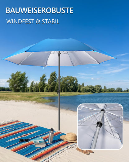 4smile Reise-Sonnenschirm Strand Ø 160 cm, blau, faltbar, UPF 50+