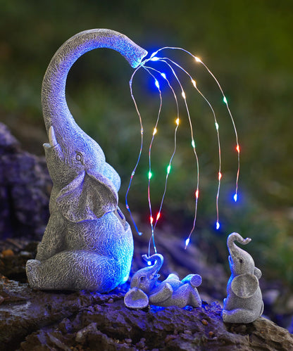 Yeomoo Elefanten Gartenfigur mit Solar-Lichterkette für Aussen