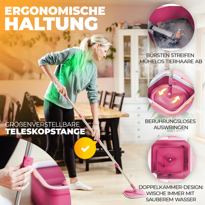 ALANBERG Wischmopp Set mit Eimer 2-Kammer-System – Pink