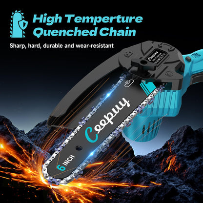 CEEPUY Mini Akku Kettensäge 6 Zoll mit 2 Akkus, 880 W Motor