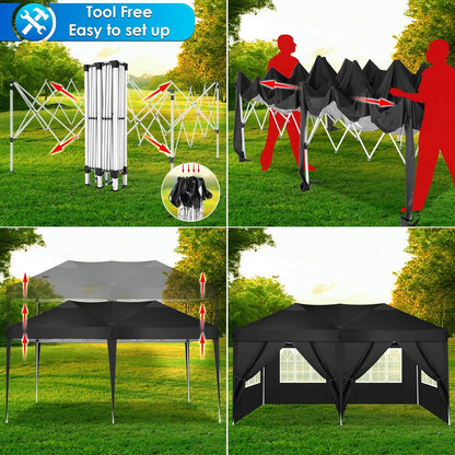 COBIZI Faltpavillon 3x6 Partyzelt - Pop-up, 6 Seitenteile, Schwarz