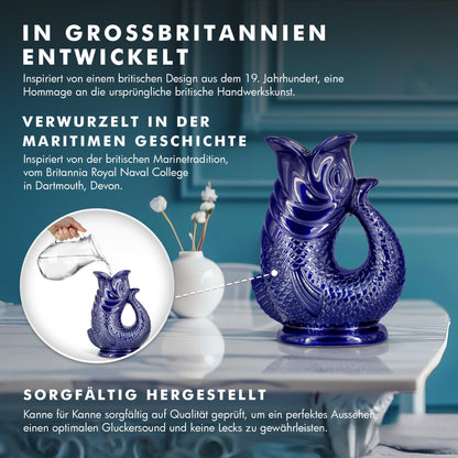 Bubble Jug Wasserkaraffe Keramik in Fischform, 1,5 L, Dunkelblau