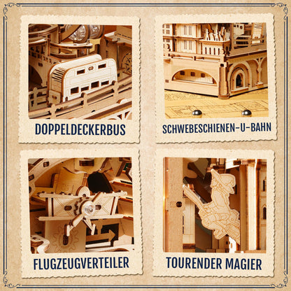 ROKR Marble Travel London EGB01 3D Holz-Puzzle Murmelbahn mit LED