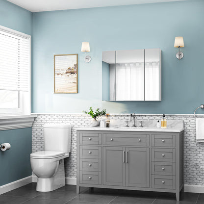 Yaheetech Spiegelschrank Badezimmer 3 Spiegeltüren Weiss 70.5x60.5 cm