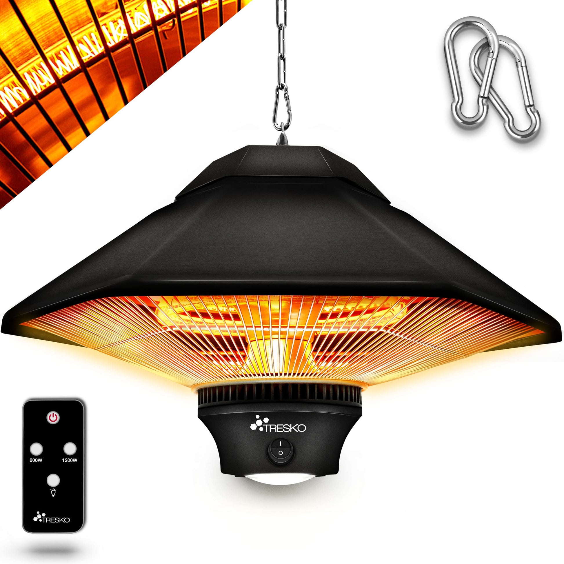 TRESKO Infrarot Deckenheizstrahler 1200W – mit Fernbedienung. Schwarzes, längliches Gerät zur Raumheizung mittels Infrarotstrahlung.