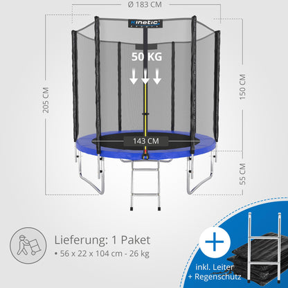 Kinetic Sports Salto Plus Trampolin Outdoor Ø 183 cm mit Netz, Blau