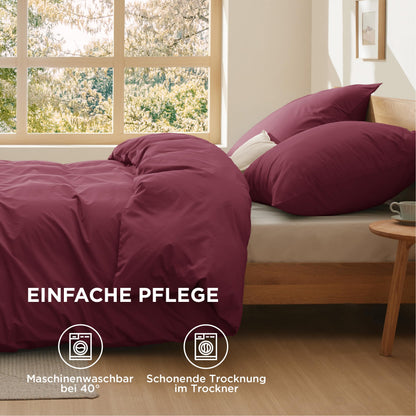 BEDSURE Bettwäsche-Set 135x200 cm Baumwolle 4-teilig Weinrot