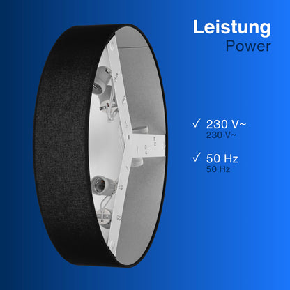 REV Rund 50cm Stoff Vintage Deckenleuchte - Schwarz