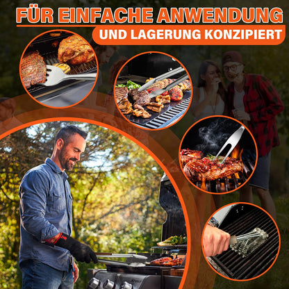 TIVOLI Grillbesteck-Set 4-teilig, Edelstahl mit Holzgriffen
