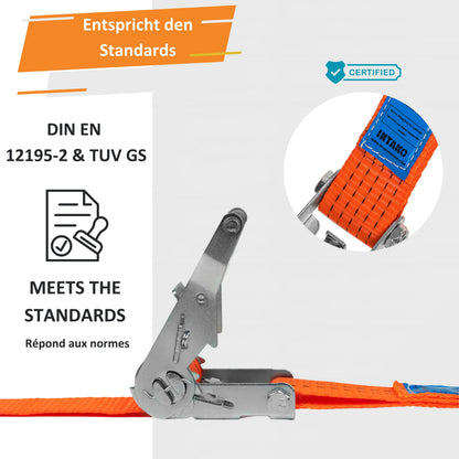INTAKO Spanngurte mit Ratsche und Haken, 4er-Set, 6 m, 2000 kg