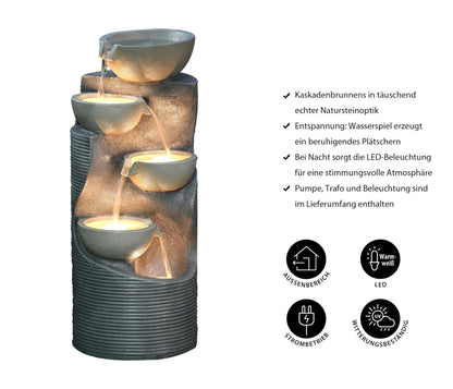 Dehner Gartenbrunnen Salo mit LED-Beleuchtung, Polyresin, grau