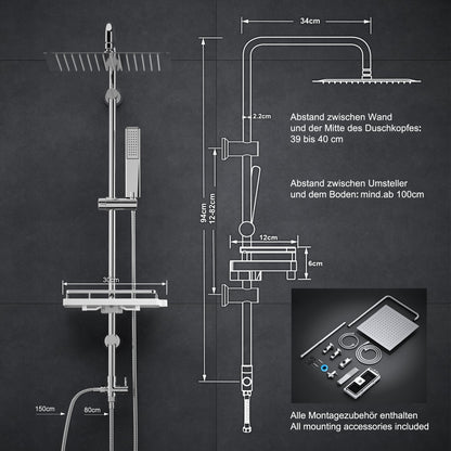 Görbach Regendusche Duschsystem mit Ablage - Chrom (30x30cm)