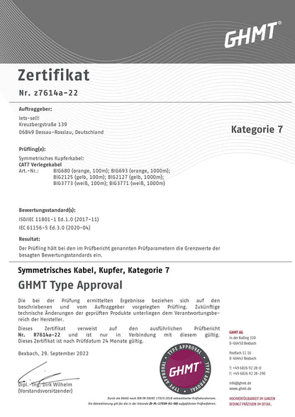 BIGtec CAT 7 Verlegekabel - 100m PiMF orange halogenfrei