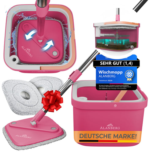 ALANBERG Wischmopp Set mit Eimer 2-Kammer-System – Pink