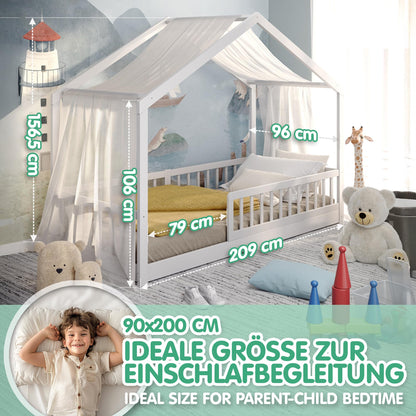 CADANI Malte Montessori Hausbett 90x200 cm Weiss – Umbaubar