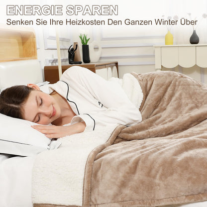 COZYTY Heizdecke 130x180 cm, elektrische Wärmedecke aus Flanell, beige