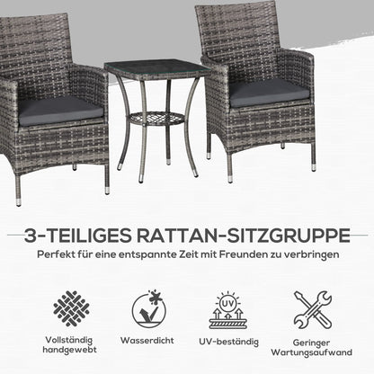 Outsunny Polyrattan Lounge Set – 2 Personen Dunkelgrau