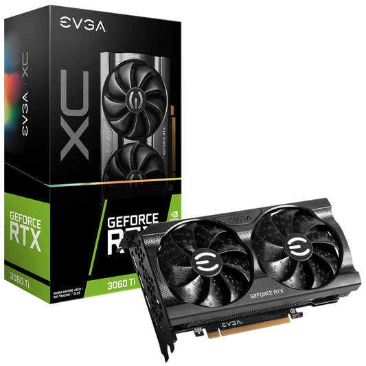 EVGA GeForce RTX 3060 Ti XC GAMING Grafikkarte - 8GB GDDR6 LHR. Schwarz, mit zwei Lüftern. Für Gaming und 3D-Anwendungen.