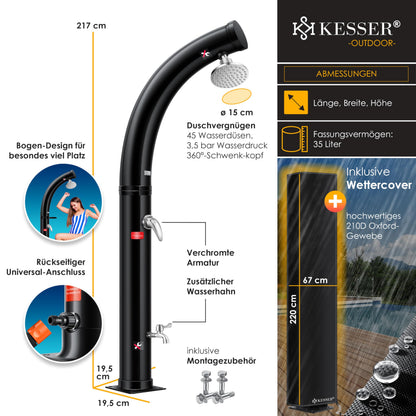 KESSER Solar Gartendusche 35 L mit Regenduschkopf und Fussdusche