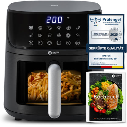 Balter Heissluftfritteuse 5,5 L Airfryer XXL mit Sichtfenster für fettarmes Frittieren