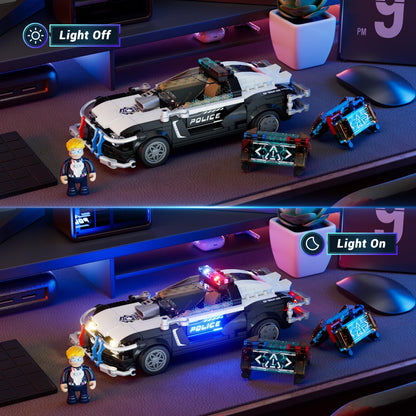 FUNWHOLE F9043 Polizeistreifenwagen Baustein-Set mit Licht, 372 Teile