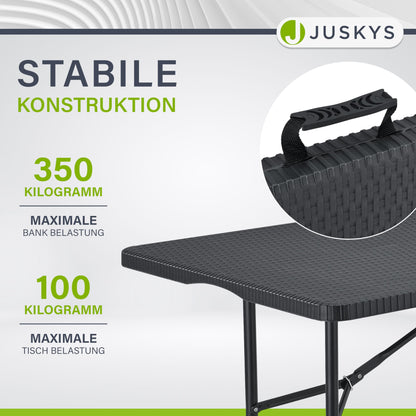 Juskys Bierzeltgarnitur Amberg Set 3-teilig klappbar Rattan-Optik