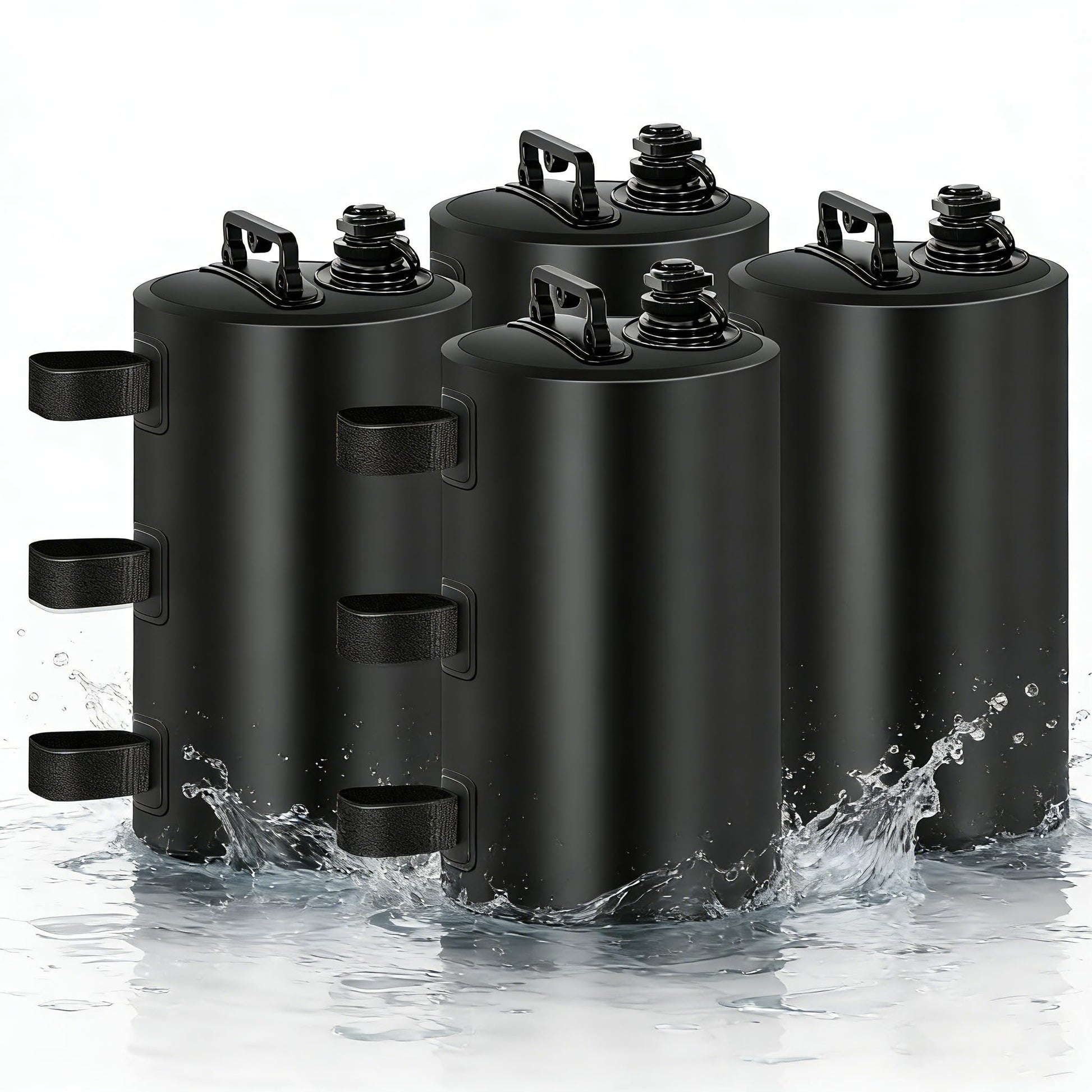 MRWiZMS Pavillongewichte 4er Set, wasserbefüllbar, Schwarz: schwarze PVC-Taschen mit Klettverschluss und Riemen