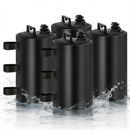 MRWiZMS Pavillongewichte 4er Set, wasserbefüllbar, Schwarz: schwarze PVC-Taschen mit Klettverschluss und Riemen