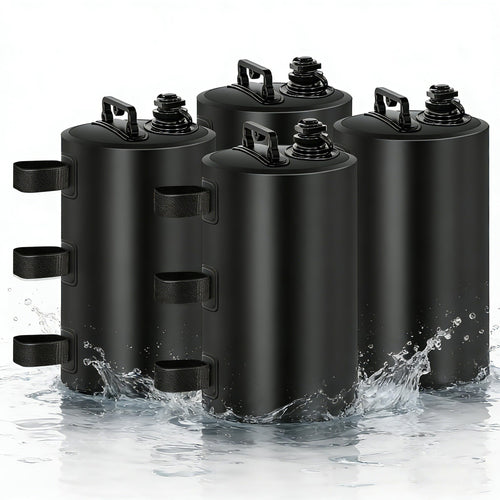 MRWiZMS Pavillongewichte 4er Set, wasserbefüllbar, Schwarz: schwarze PVC-Taschen mit Klettverschluss und Riemen