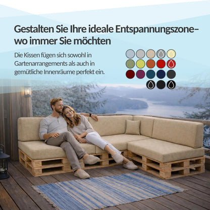 POKAR Palettenkissen 2er Set, Sitzkissen + Rückenkissen, Anthrazit