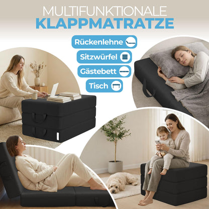 ELONEO Klappmatratze 90 x 200 cm, faltbare Gästematratze, schwarz