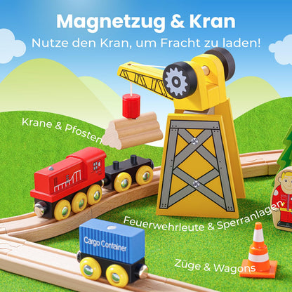Tiny Land Holzeisenbahn Set, 55-teilig mit Kran, ab 2 Jahren