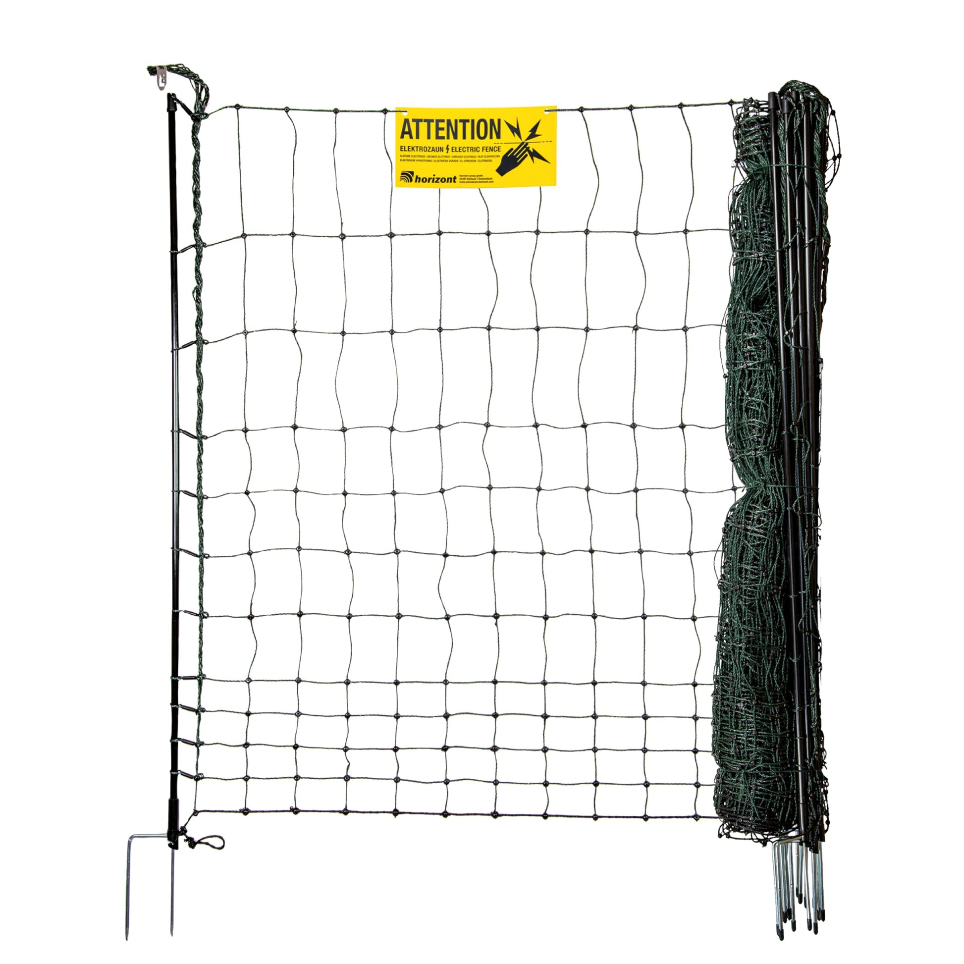 horizont strongLine Hühnerzaun Elektro 25m x 120cm. Grünes Elektronetz mit Pfählen, sichert Hühnerausläufe elektrisch.