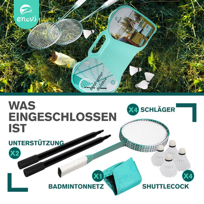 Enovi EasyGo Federball Set – 4 Schläger, Netz und Tragetasche